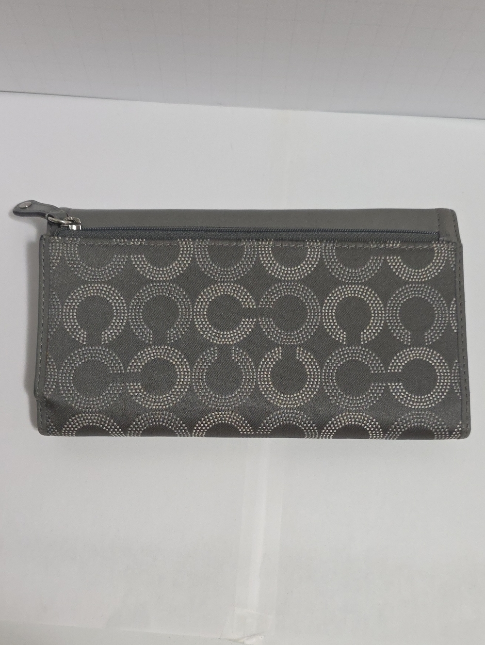 Coach Gray Signature Continental Wallet with Checkbook Holder & Silver Hardware - Picture 4 of 12